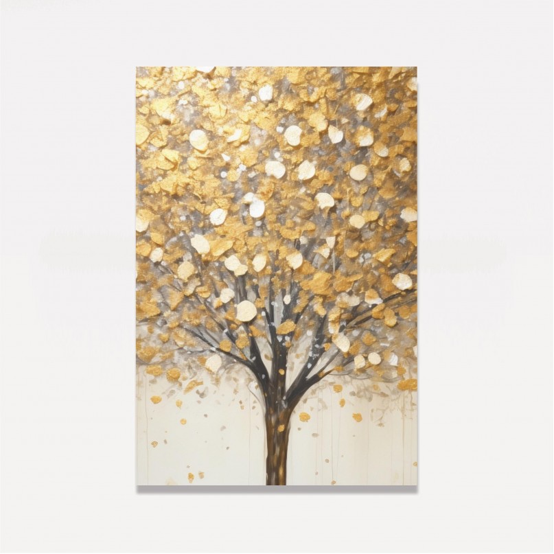 Quadro Abstrato Árvore da Vida Folhagem Dourada