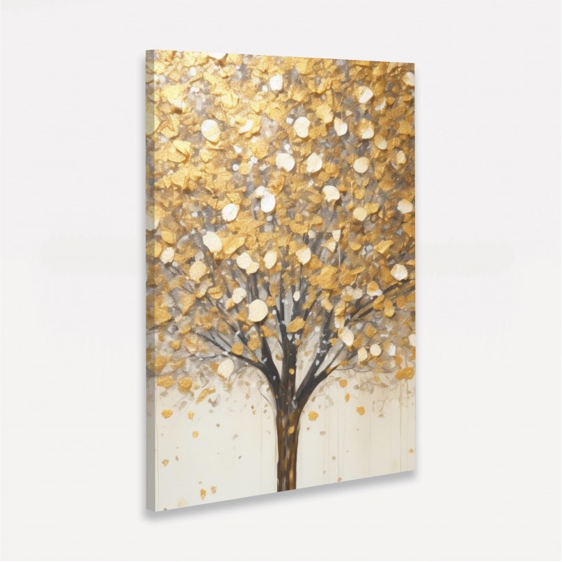 Quadro Abstrato Árvore da Vida Folhagem Dourada