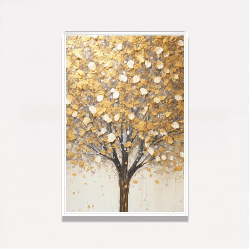 Quadro Abstrato Árvore da Vida Folhagem Dourada
