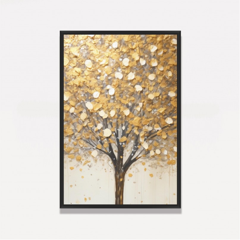 Quadro Abstrato Árvore da Vida Folhagem Dourada