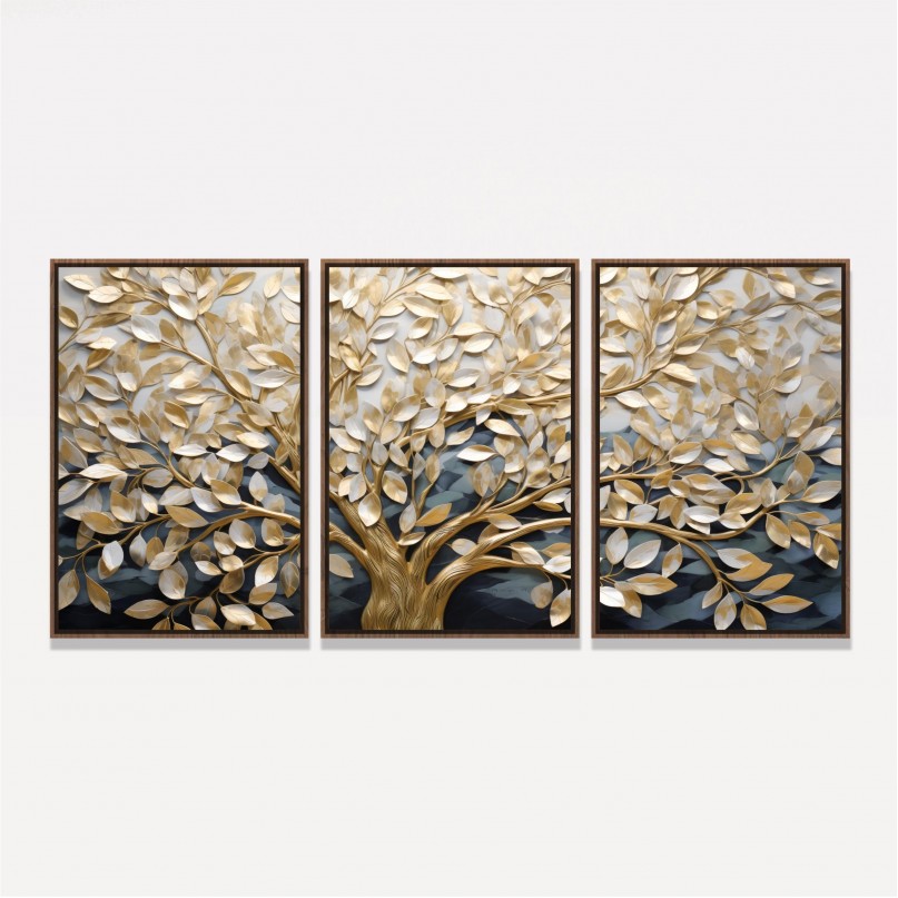 Quadro Trio Grande Árvore da Vida Florescimento Radiante