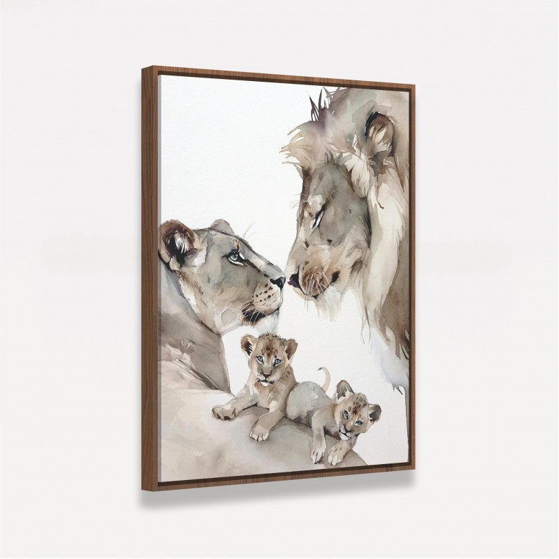 Quadro Decorativo Casal de Leões e Filhotes