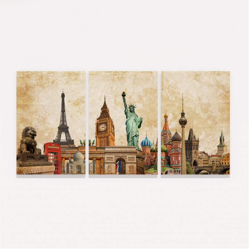 Quadro Moderno Pontos Turísticos - Tour the World