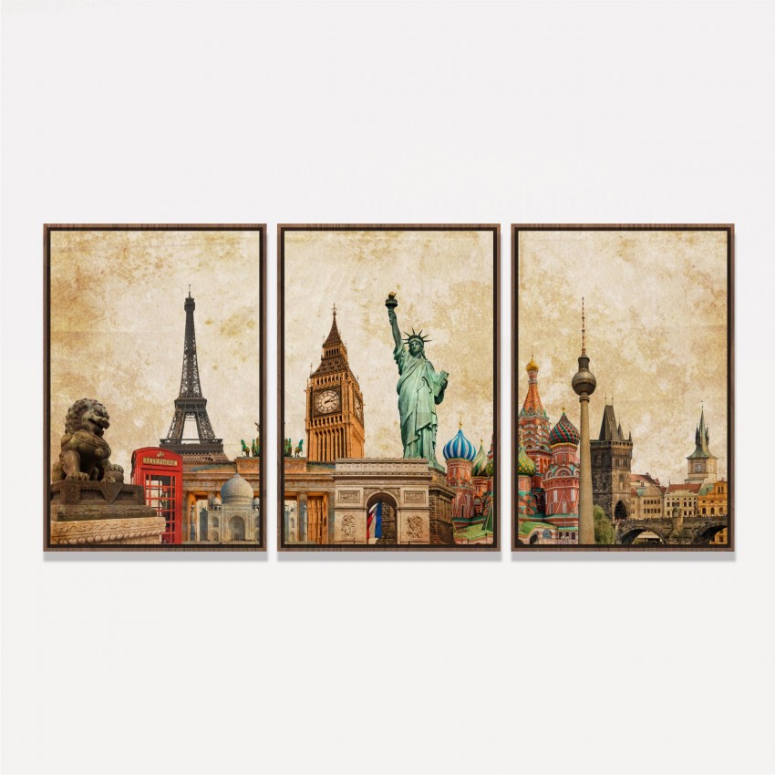Quadro Moderno Pontos Turísticos - Tour the World