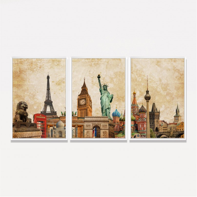 Quadro Moderno Pontos Turísticos - Tour the World