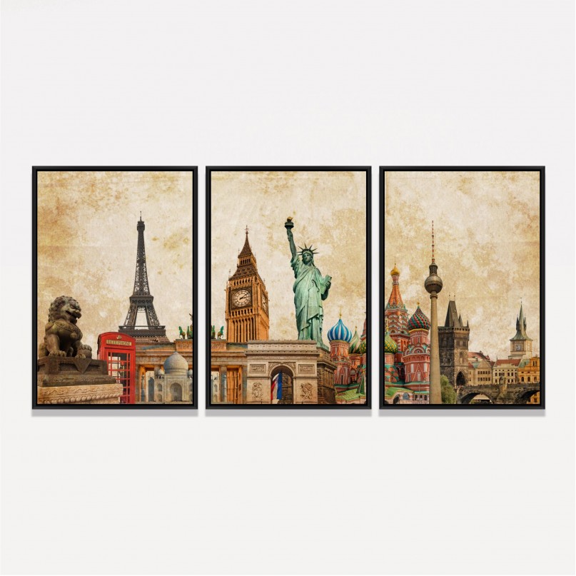 Quadro Moderno Pontos Turísticos - Tour the World
