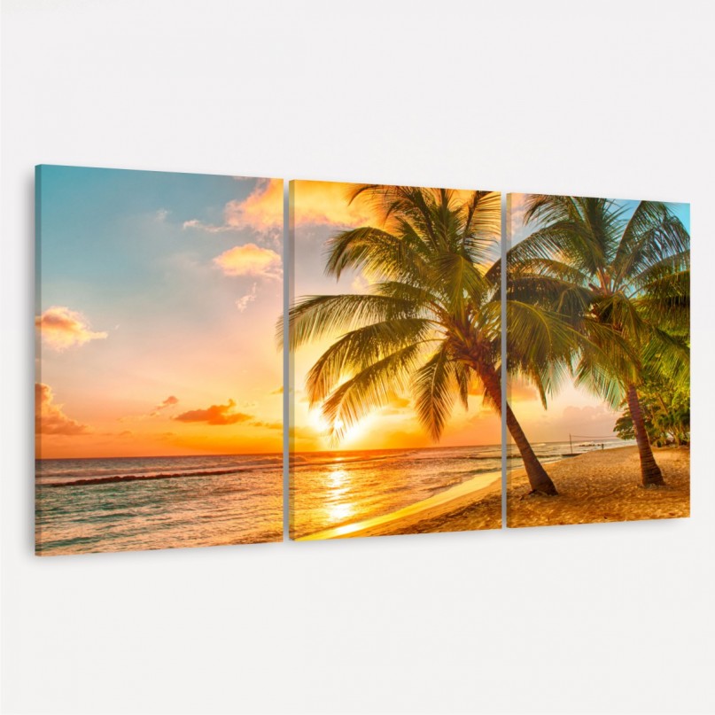 Quadro Paisagem Beira da Praia Entardecer com Palmeiras