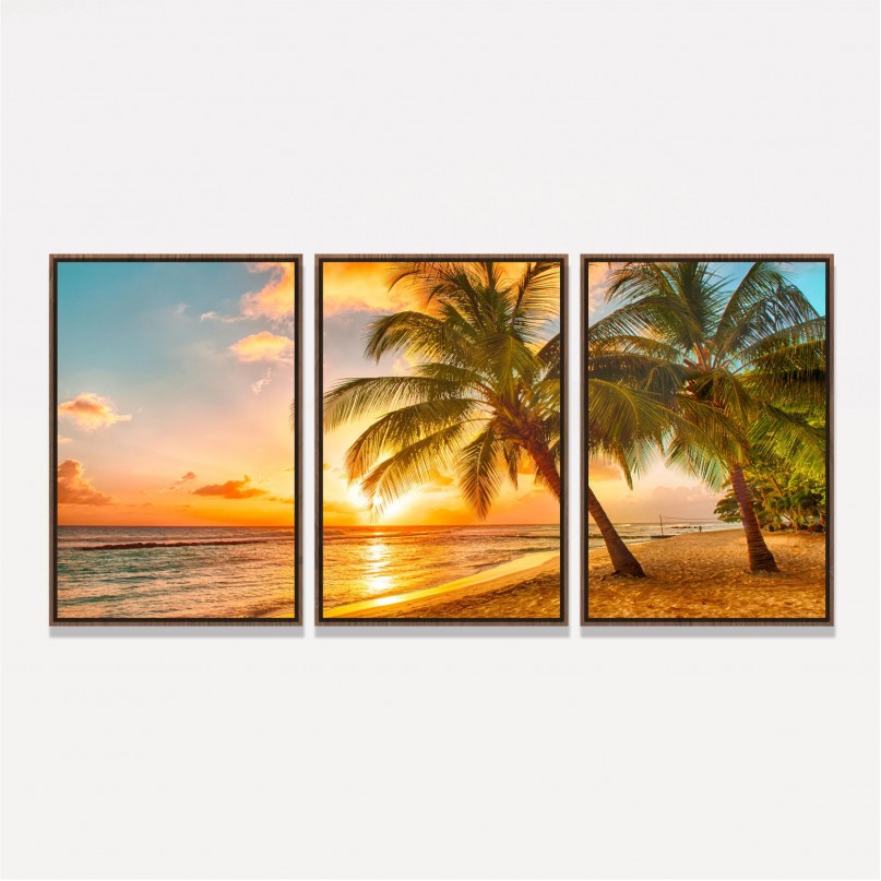 Quadro Paisagem Beira da Praia Entardecer com Palmeiras