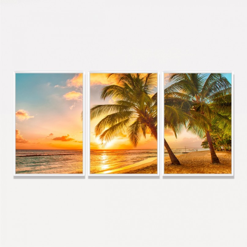 Quadro Paisagem Beira da Praia Entardecer com Palmeiras
