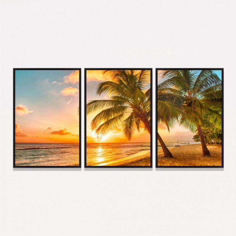 Quadro Paisagem Beira da Praia Entardecer com Palmeiras