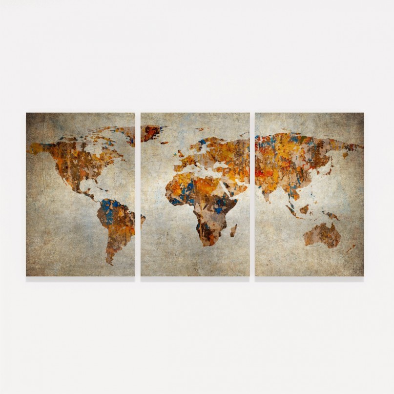 Quadro Mapa Mundi em Arte Rústica Vintage decorativo