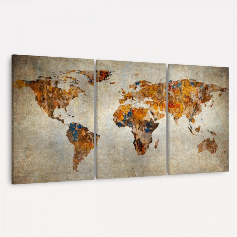 Quadro Mapa Mundi em Arte Rústica Vintage decorativo