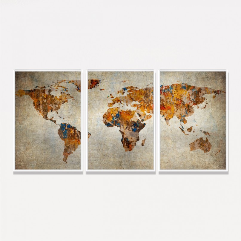 Quadro Mapa Mundi em Arte Rústica Vintage decorativo