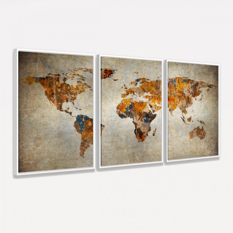 Quadro Mapa Mundi em Arte Rústica Vintage decorativo