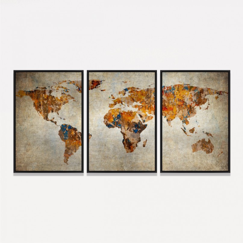 Quadro Mapa Mundi em Arte Rústica Vintage decorativo