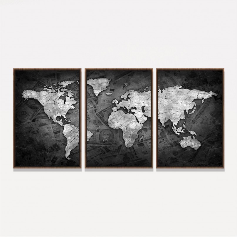 Quadro Mapa Mundi Decorativo Sea of Money