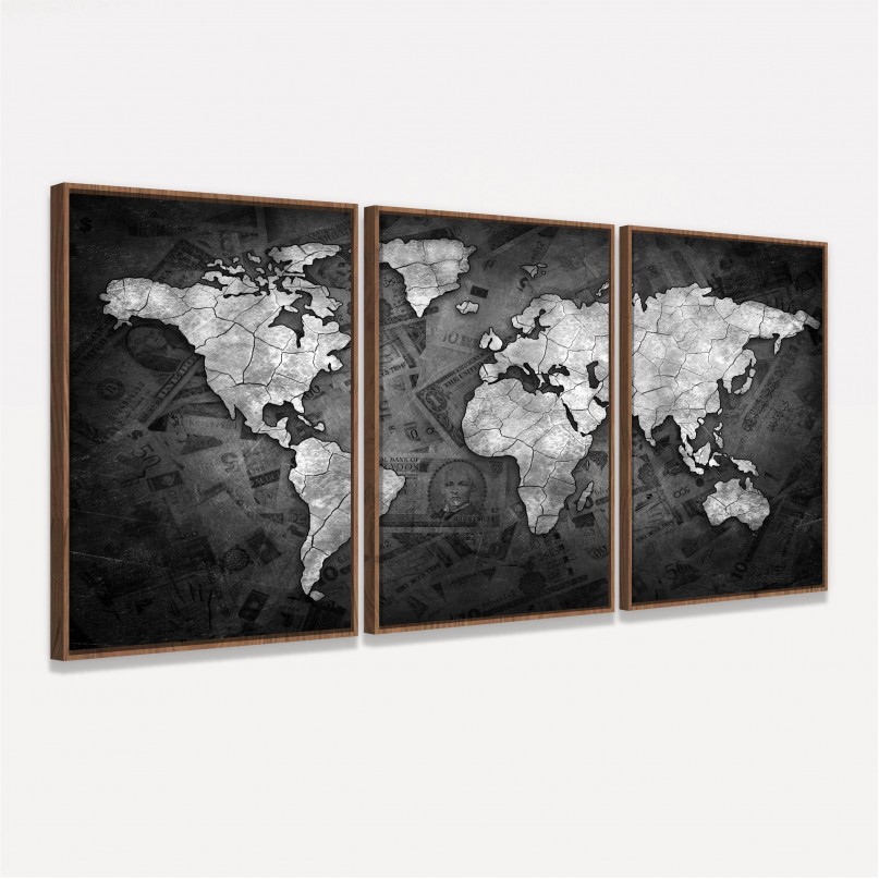 Quadro Mapa Mundi Decorativo Sea of Money