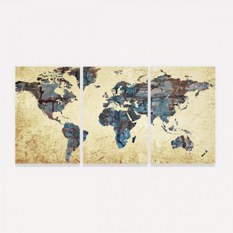 Quadro Mapa Mundi Arte Vintage Continentes