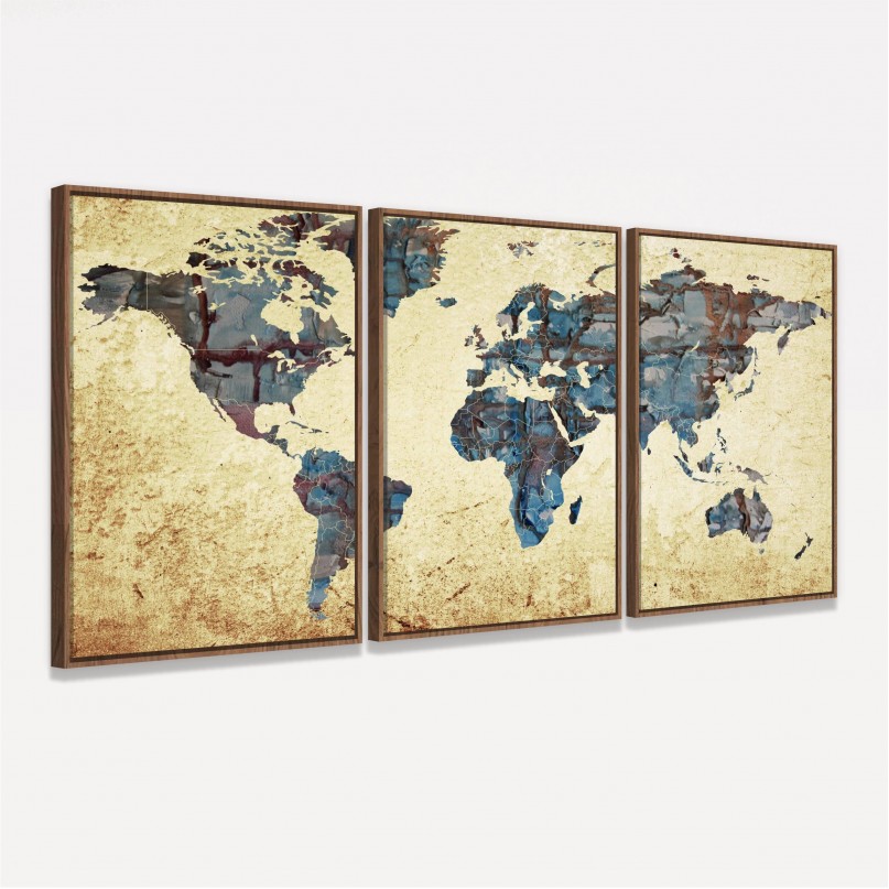 Quadro Mapa Mundi Arte Vintage Continentes