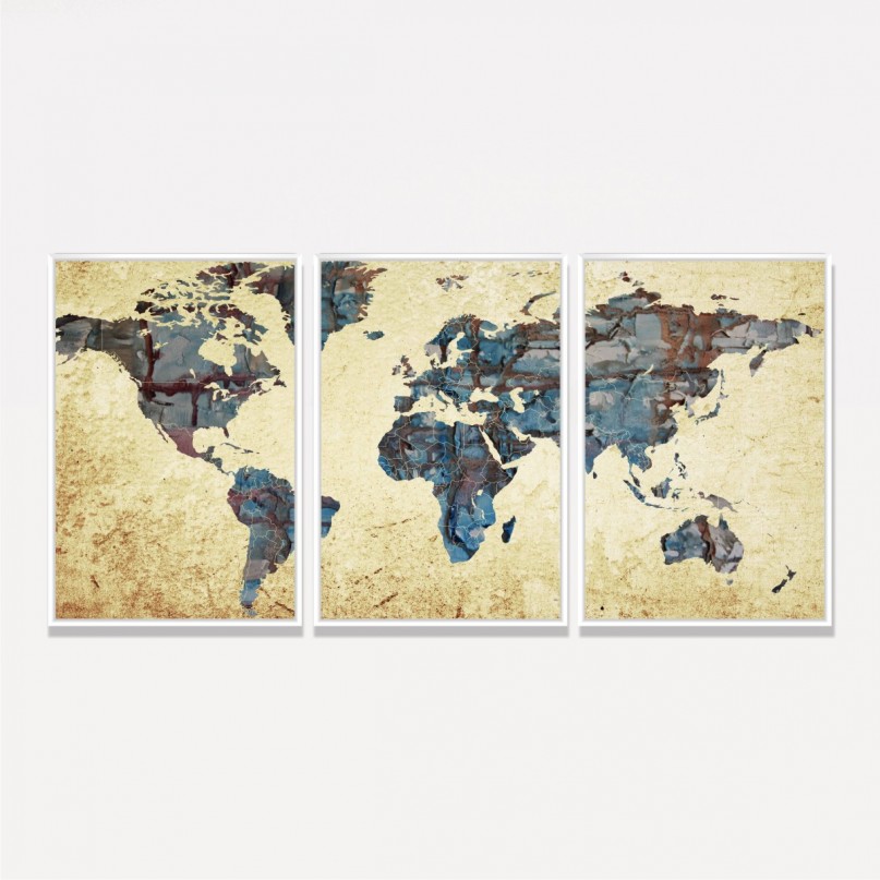 Quadro Mapa Mundi Arte Vintage Continentes