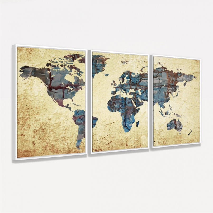 Quadro Mapa Mundi Arte Vintage Continentes