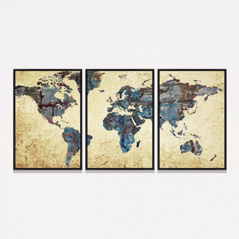 Quadro Mapa Mundi Arte Vintage Continentes