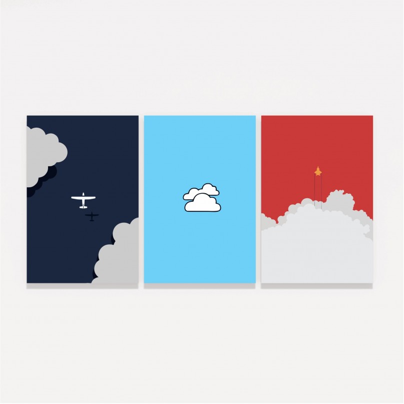 Kit Quadros decorativos Avião Nuvens Jato - 3 Peças
